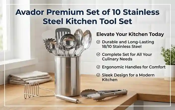 Avador Premium Set of 10 Stainless Steel Kitchen Tool Set
